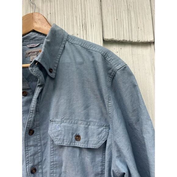 Carhartt Loose Fit Midweight Chambray Short Sleeve Shirt L Tall - Picture 3 of 8